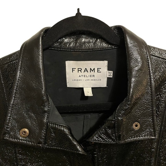 Frame Atelier Lamb Leather Snap Front Trucker Jacket Noir Black Size L - Picture 5 of 8